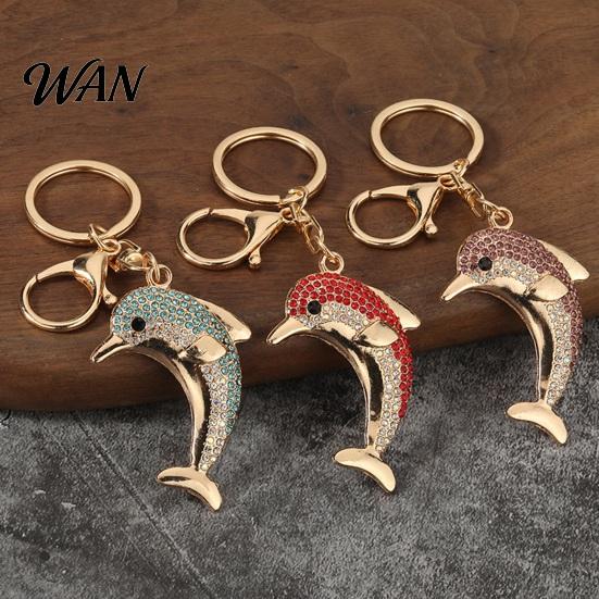 Rust-proof Keychain Pendant, Sparkling Rhinestones Dolphin Shape Keychain, Electroplated Surface Versatile Color Key Holder with Ring And Lobster