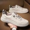 Mens Board Sneakers Lace Up Spring Autumn Mens Casual Shoes Men Genuine Leather Shoes Soft Bottom Men Brown/ Black/beige Shoes