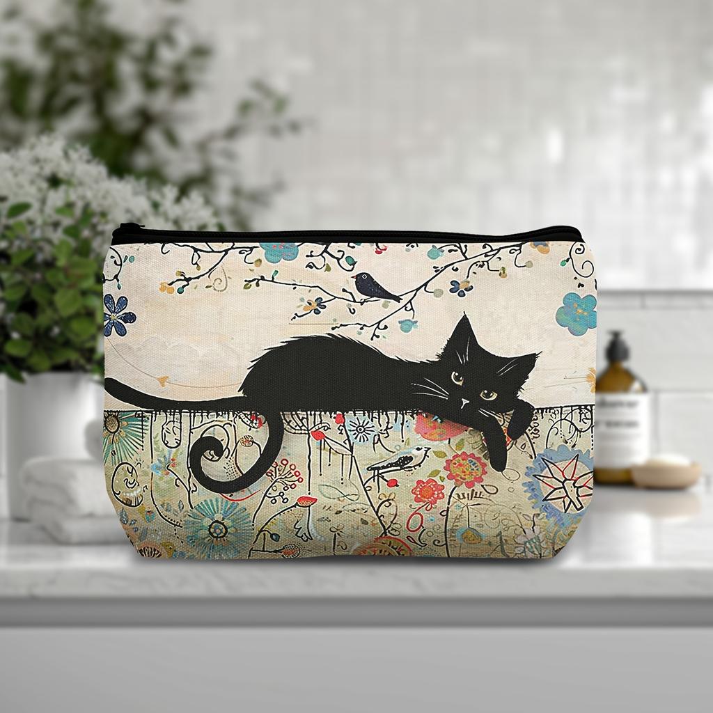 Retro Cat Pattern Makeup Bag Travel Storage Bag  Multi-functional Portable Toiletry Bag