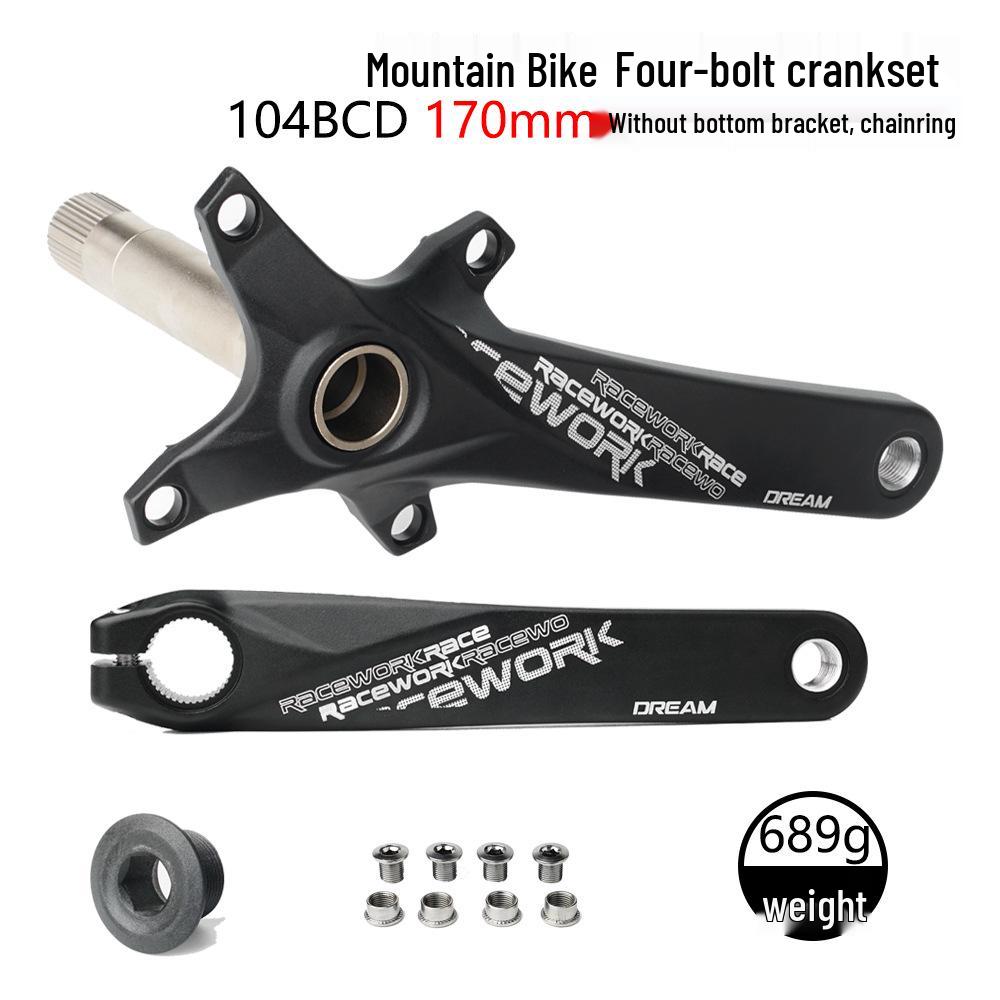 RACEWORK Hollow Mountain Bike Crankset with Single Chainring (32T/34T/36T/38T)