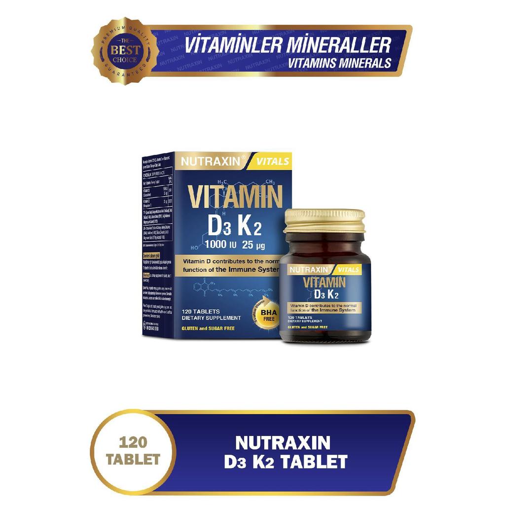 D3k2 120 Tablet - 1000 Iu Vitamin D3, 25 Mcg K2 Vitamin