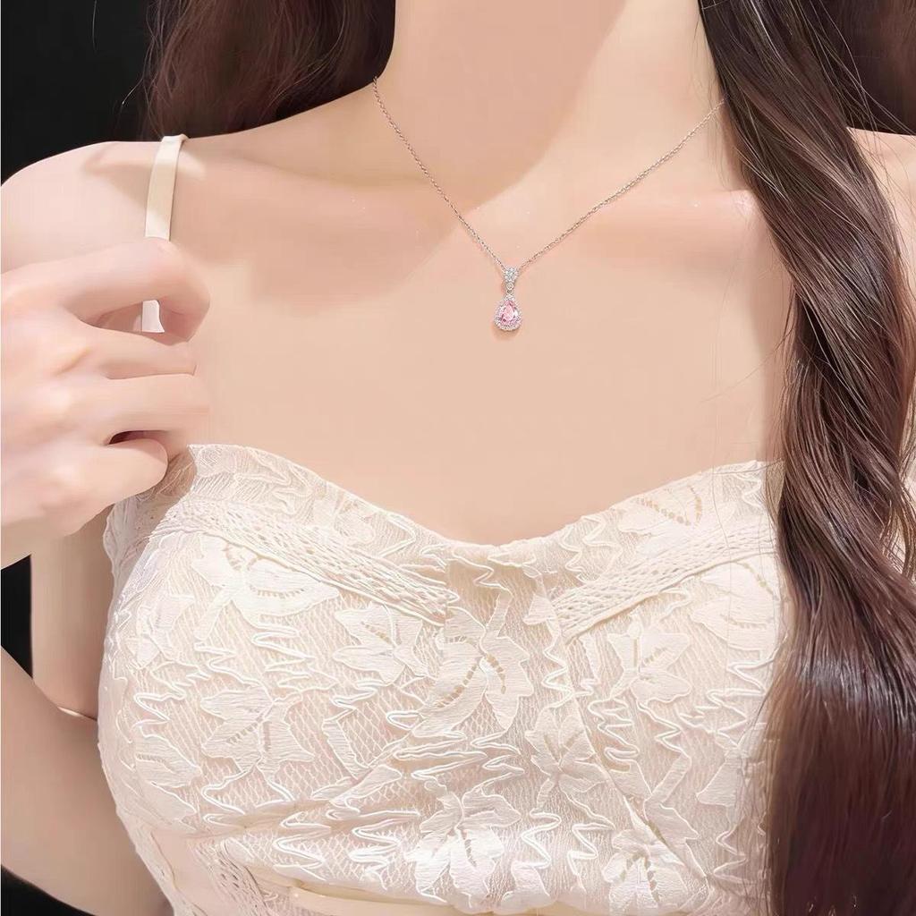 S925 Sterling Silver Teardrop Necklace with Blue & Purple Cubic Zirconia Pendant - Elegant Gift for Women