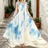 Coastal Resort Long Dress,Sleeveless Light Blue Gradient Tie Dye Pattern U Neck Sundress