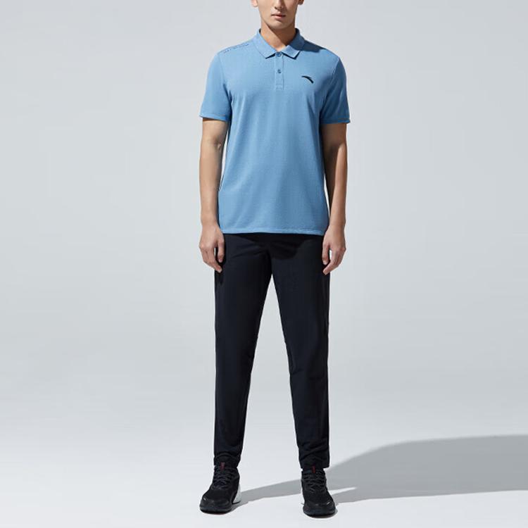 Anta Solid Color Logo Print Short Sleeve Polo Men Tops Blue 952327108-2