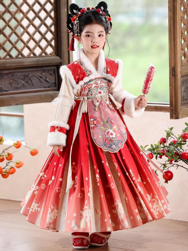 Χειμωνιάτικο Βελούδινο Φόρεμα Hanfu για Παιδιά: Νέο Έτος Στυλ Κίνας Σουίτα Τανγκ για Κορίτσια