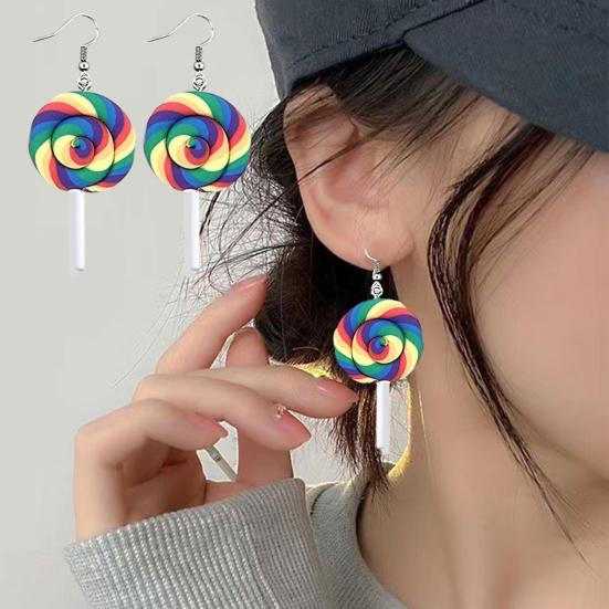 1 Paar Damen-Ohrhänger mit Regenbogen-Lollipop-Design, Weihnachtsohrringe, bunter Festtagsschmuck, Accessoires für die Weihnachtsfeier
