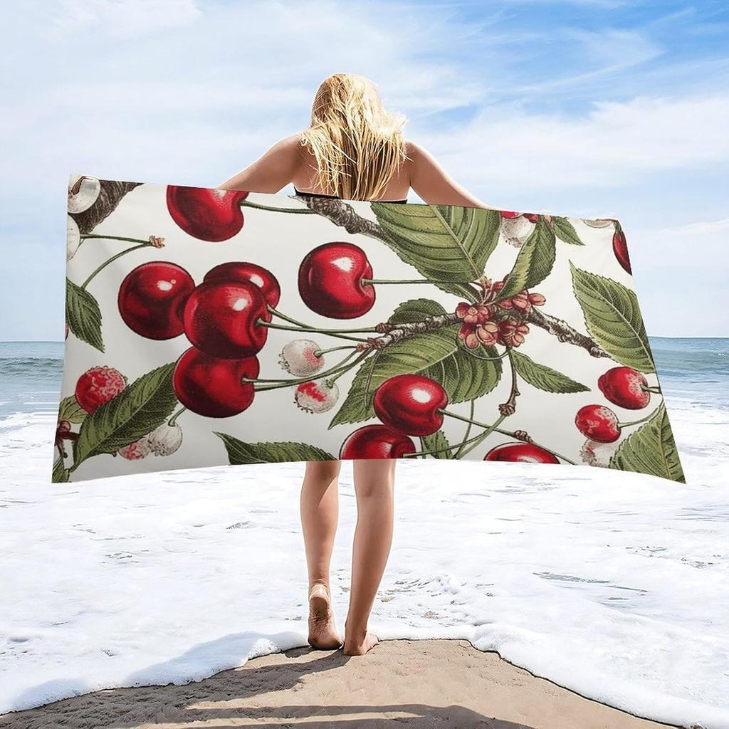 Delicious Cherry Pattern Beach Towel for Family Stuffs Friends Gift Quick-Dry Sand Free For Bath Yoga Beach Camping Swimming GYM