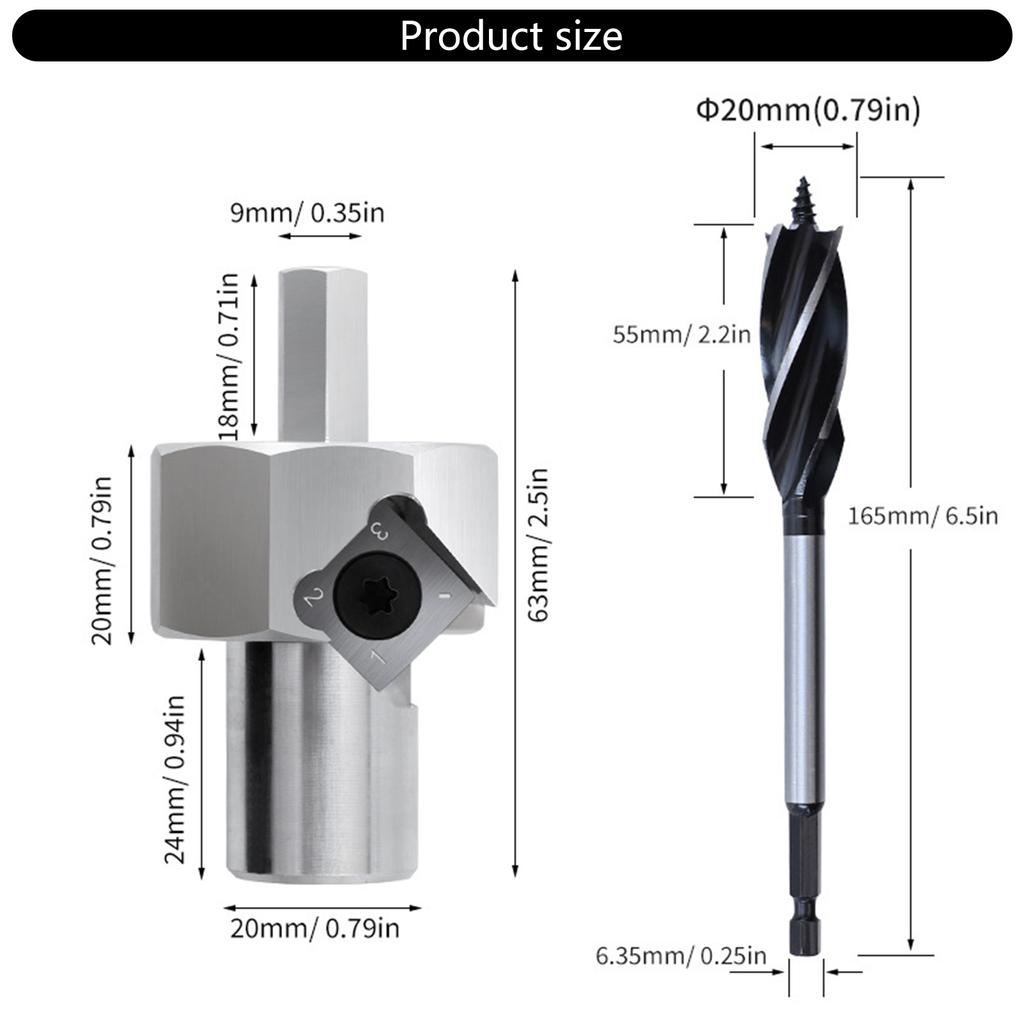 Workbenches Dog Hole Chamfer Reamer Tool Stainless Steel 20mm Dog Hole Shaping Trimmers Hex Shank for Electric Drill