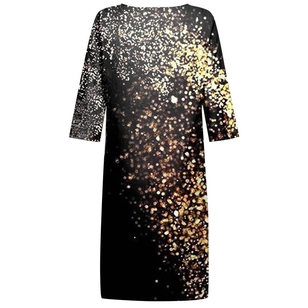 WomenV-neck Folk-custom Plus Size Print Loose  Dress Temperament Casual Waist