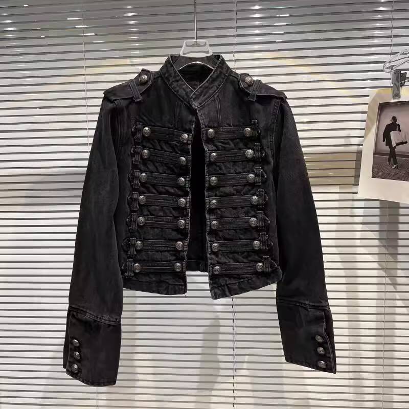 DRIPX Autumn New Fashion Metal Buckle Design Shoulder Strap Denim Short Jacket For Women High Street Coat Female