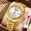 Oufanni Unisex Luminous Quartz Watch with Sunburst Dial and Waterproof Leather-Steel Band.