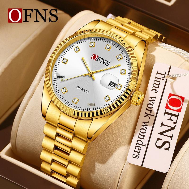 Oufanni Unisex Luminous Quartz Watch with Sunburst Dial and Waterproof Leather-Steel Band.