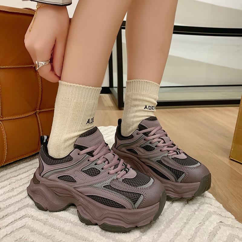 fashion Autumn Casual Breathable Mesh Shoes for Woman Platform Lace-Up 2024 High Quality Wear Resistant Women's Vulcanized Shoes