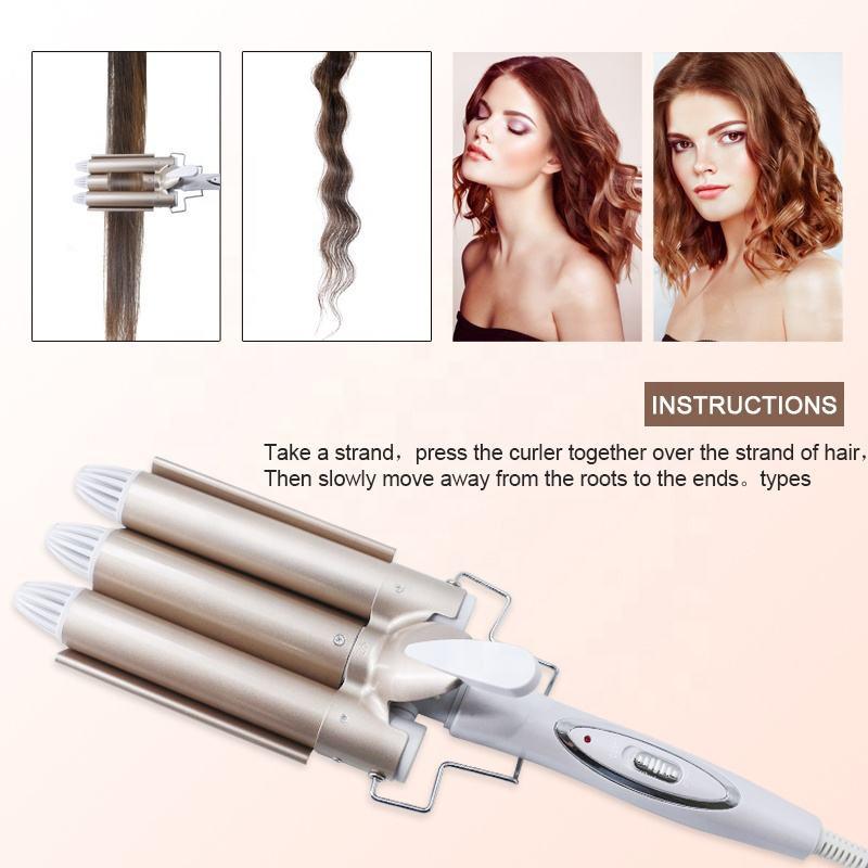 Curling Iron Wand 3 Barrel Nano Titanium Ceramic Coating Tourmaline Triple Barrels Beach Hair Waver Curler For Deep Waves