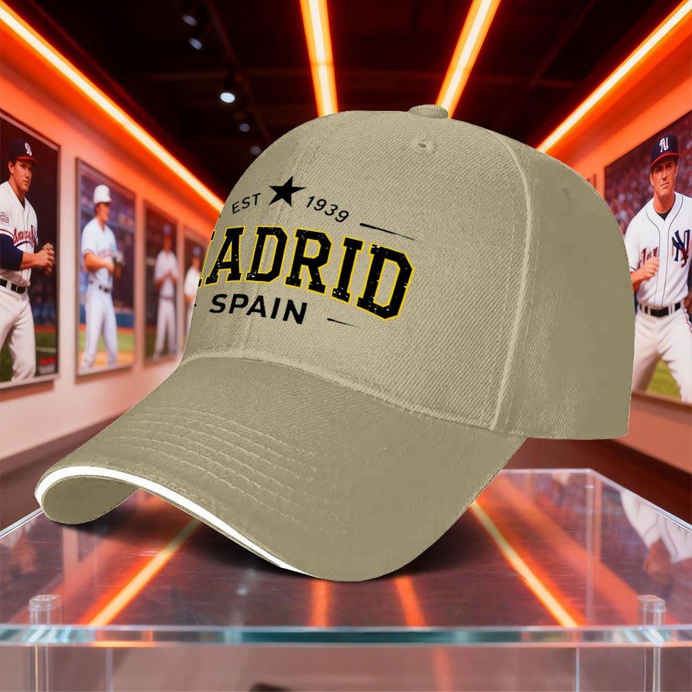 1pc Madrid Athletic Style Sandwich Cap Classic Black Design Adjustable Outdoor Sports Baseball Cap Unisex Casual Essential