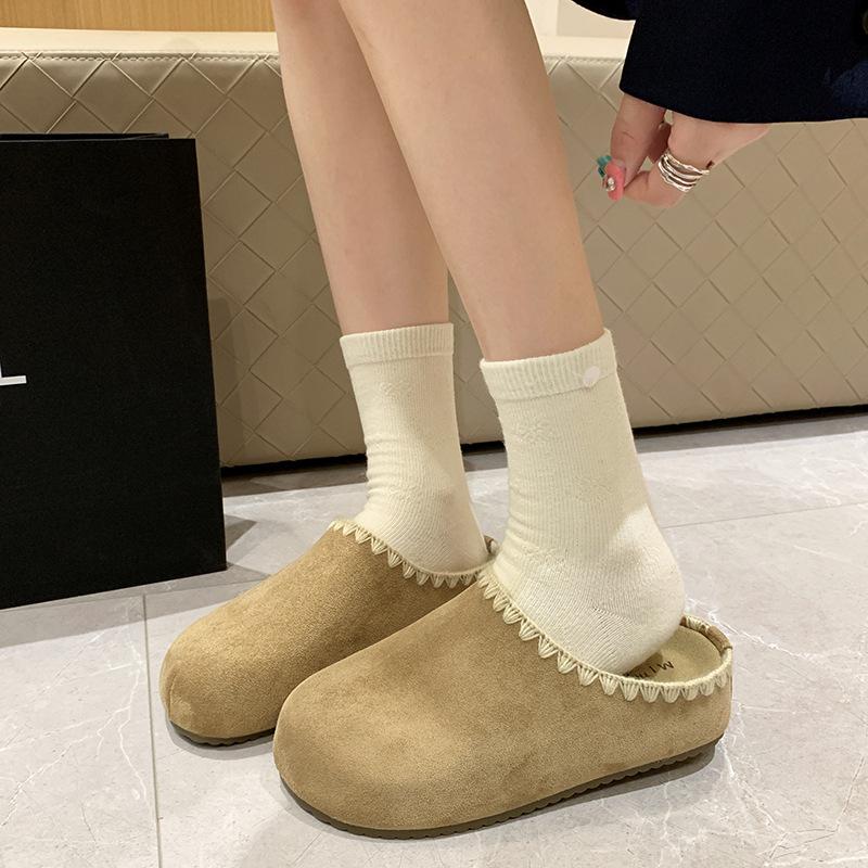 Retro woven Boken half slippers 2025 early autumn new lace thick bottom lazy feeling increased lazy bag head drag