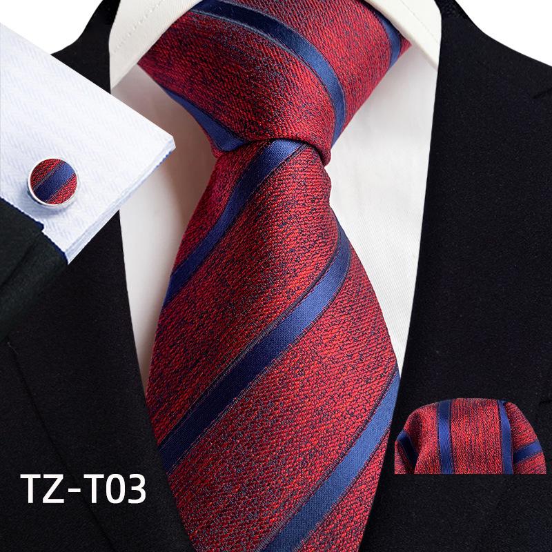 2025 Men's Retro Stripe Solid Tie, Pocket Square & Cufflinks Set