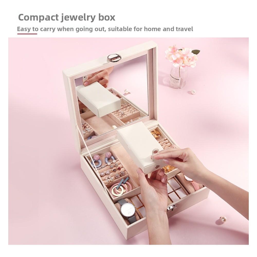 Schmuckkästchen Prinzessin High-End mit abschließbarem Spiegel Stickerei Groß Große Kapazität Haushalt Schmuckaufbewahrungsbox Schminkkoffer