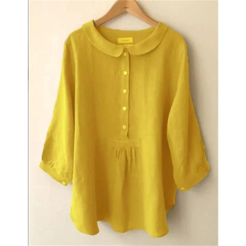 Korean Doll Neck Single Breasted Half Open Shirt Women Sweet Style Solid Color Sleeve Blouse