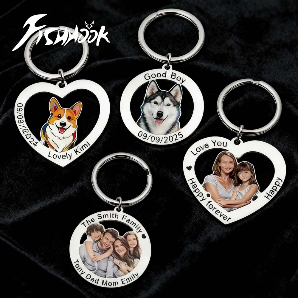 Family Couple Dog Pet Print Demand Photo Keychain Personalized Custom Valentine Gift For Women Men Mother Father Steel Key Ring