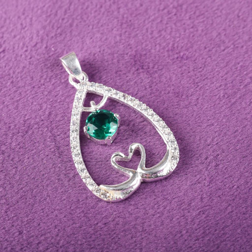 Chrome Diopside Gemstone 925 Sterling Silver Jewelry Zircon Heart Pendant 1.27" CZP-4-9