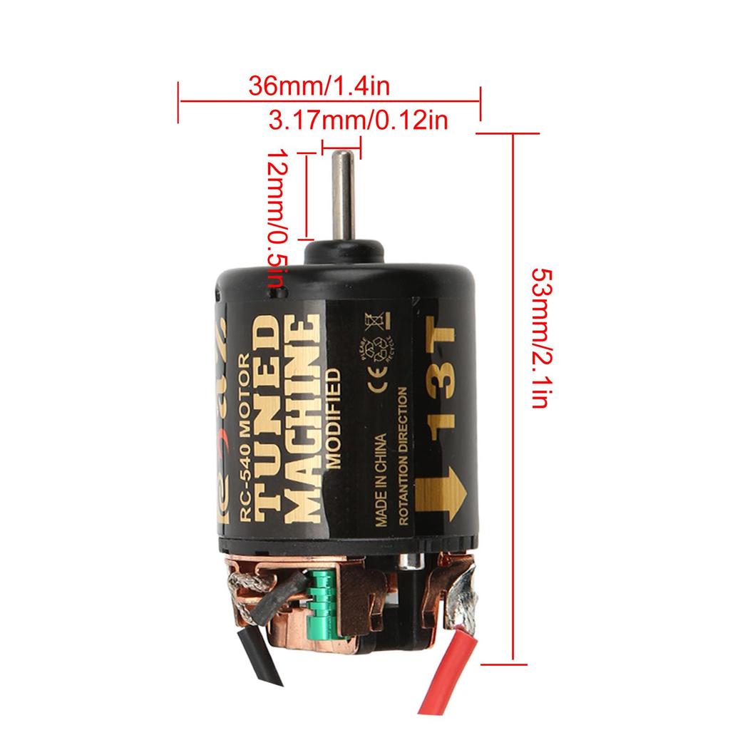540 Brushed Motor, Long Life, 3.17mm Shaft Diameter, 12mm Span, Black, for 1/10 Scale RC Cars, 1 x Motor