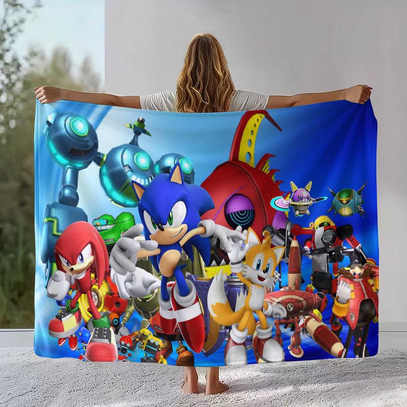 Retro S-Sonic Cartoon Game Flannel Blanket,Ultra Soft Warm Plush Throw for Home Bedroom Bed Sofa Cover Camping Picnic gift