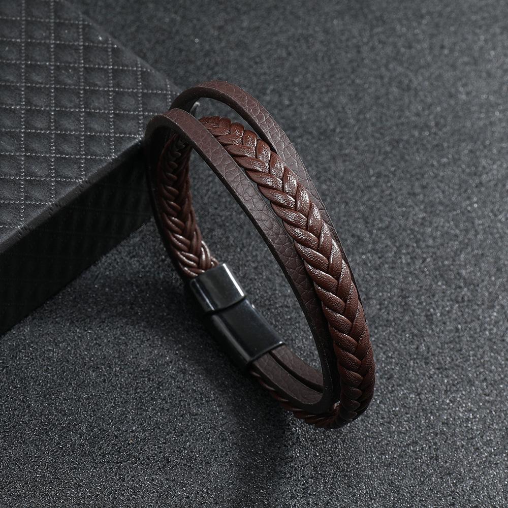 Stylish Men Leather Bracelet Detachable Magnetic Buckle Handmade Braided Wrap Braclet Outdoor Sports Cycling Accessories Joias
