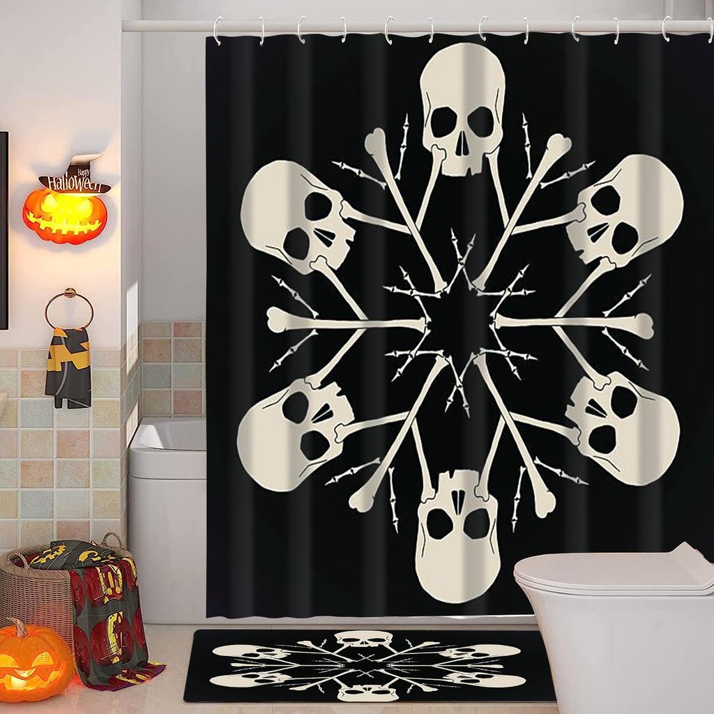 Halloween Skull Pattern Bathroom Shower Curtain With 12  Hooks Home Bathroom Decor And Accessories
