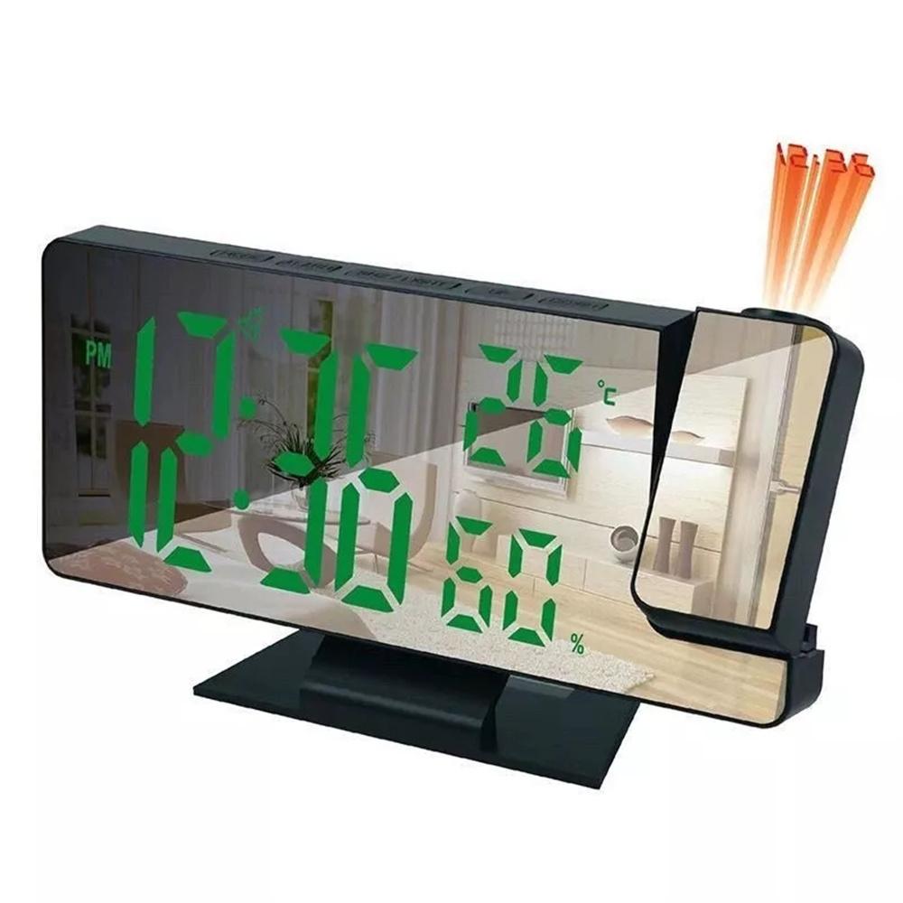 

Проекционный цифровой будильник с поворотом на 180°, функцией измерения температуры и влажности, ночным режимом, повтором сигнала 12/24 часа, питанием от USB, светодиодными настольными часами