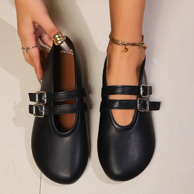 Fashion Mary Jane Shoes 2025 New Fashion Women's Flats Soft Comfortable Ballet Shoes Women's Double Buckling Design Round Toe Sneakers