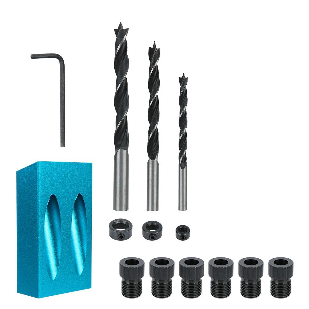 7/14/15Pcs 15 Degrees Pocket Hole Jig Kit Woodworking Hole Drilling Guide Locator With Drill Bit Set Hole Puncher