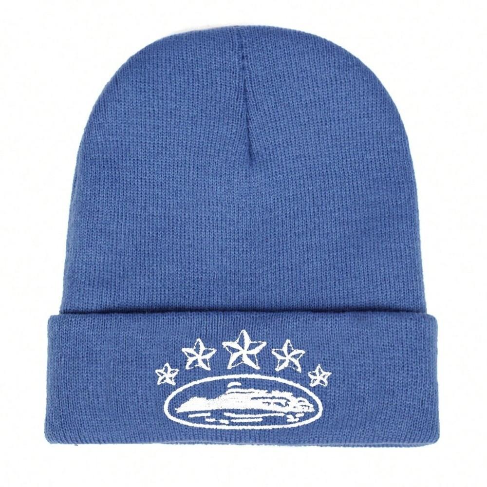 Star Embroidery Cuffed Beanie Hat Stretch Fit Knit Cap Fashion Winter Beanie Men Women