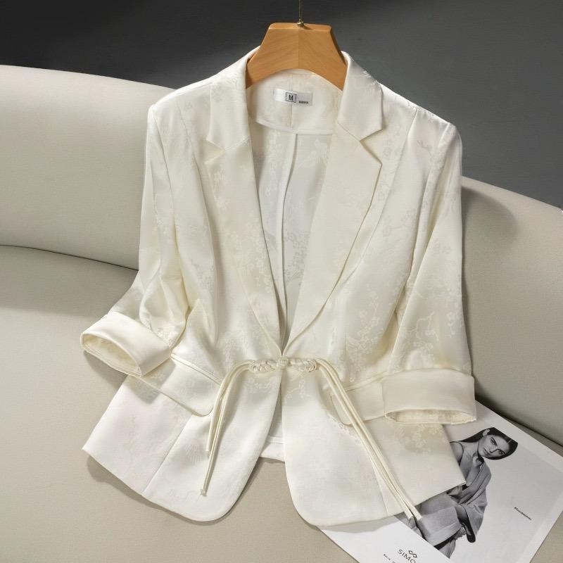Classic White Summer Jacket for Women, Short Slim-fit Style with High-end Texture