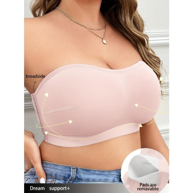 Solid Simple Strapless Side Buckle Bandeau Plus Size Thin Wireless Seamless Bra