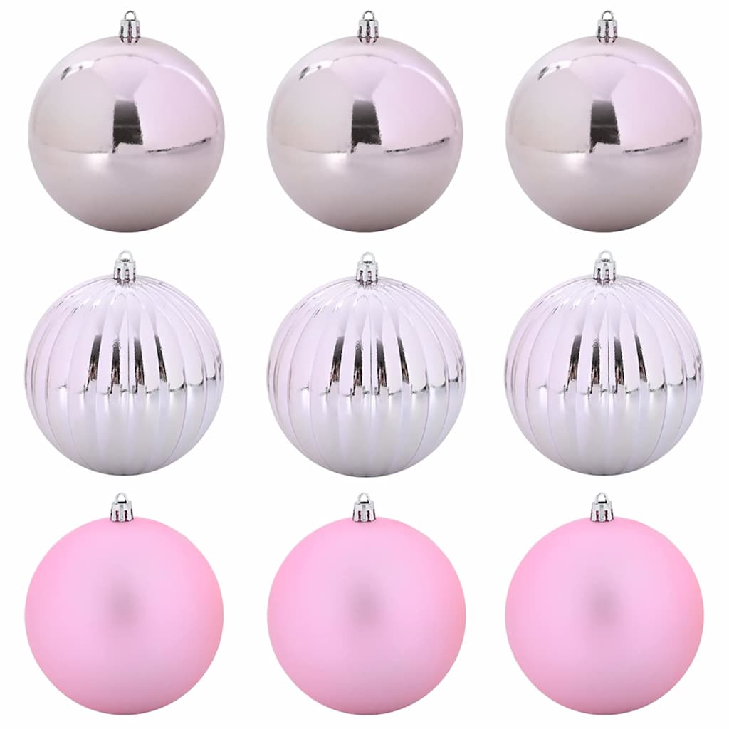 XL Christmas Ornament Set 9 pcs Pink Plastic