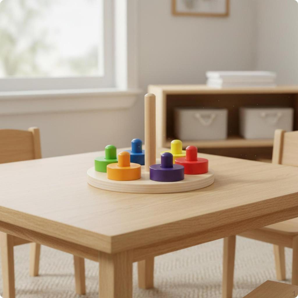 Wooden Disc Stacker Early Learning Rainbow Stacking Rings Cognitive Training Educational Color