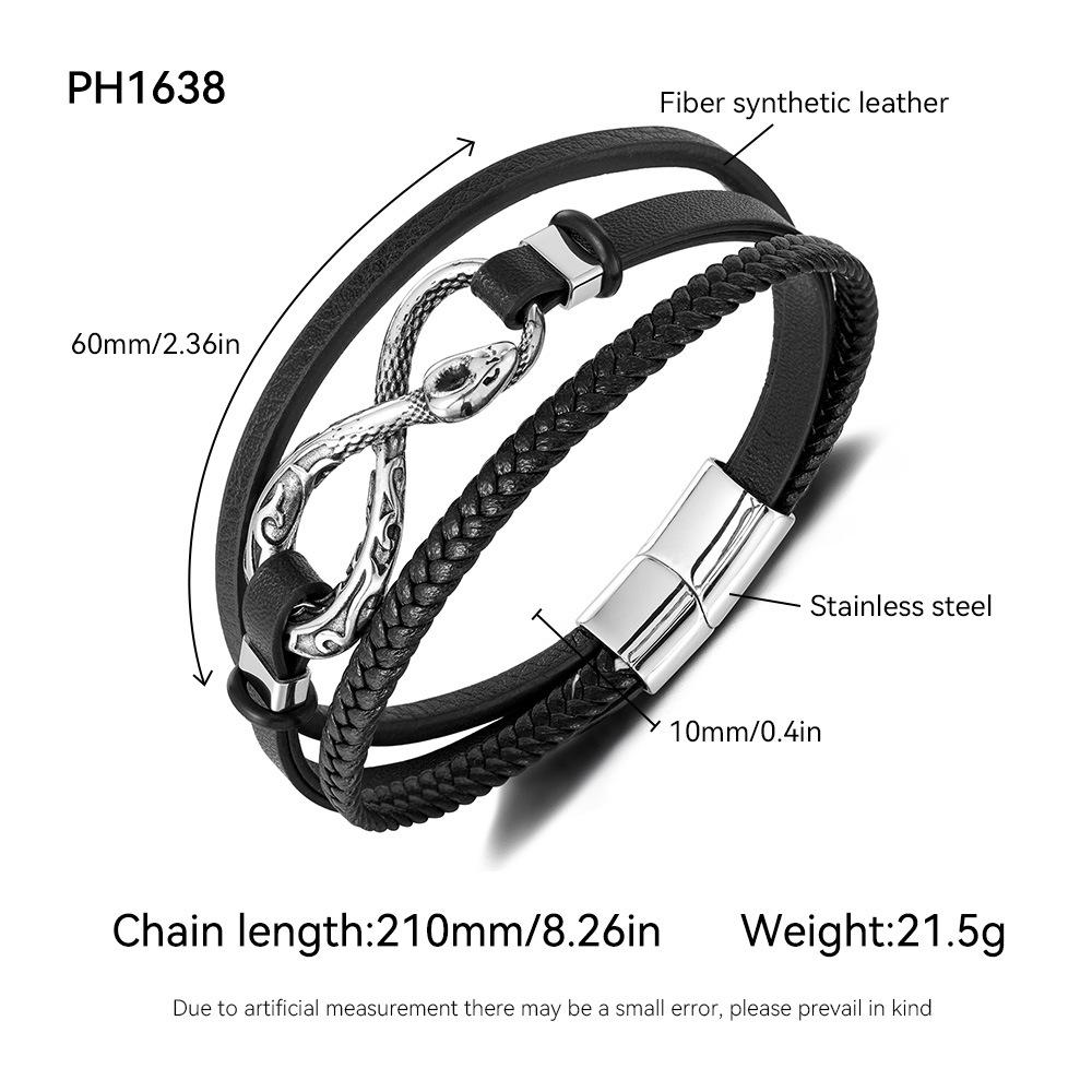 

Retro Style Leather Bracelet Men s Stainless Steel Personality Trend Multi-layer Woven Snake Shaped Titanium