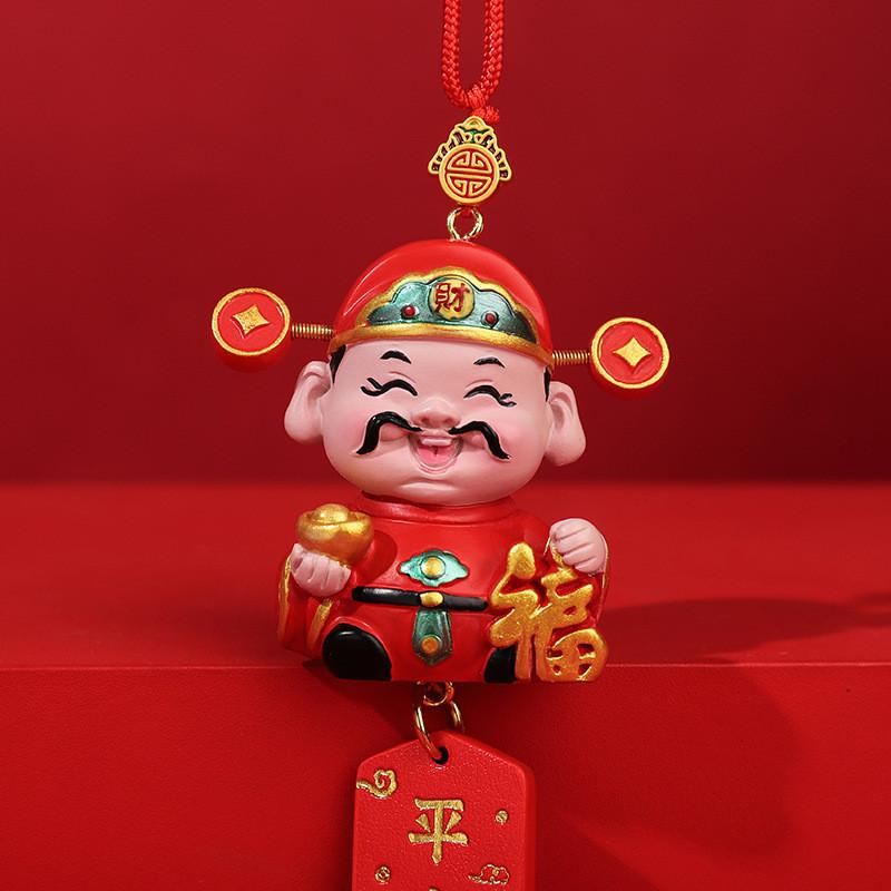 Traditional Car Pendant Resin Lucky God Rearview Mirror Decor For New Year Celebration
