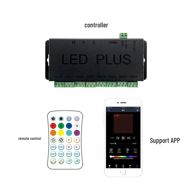 28-Key Colorful LED Bluetooth WiFi APP Controller with 2.4G and 8 Ports