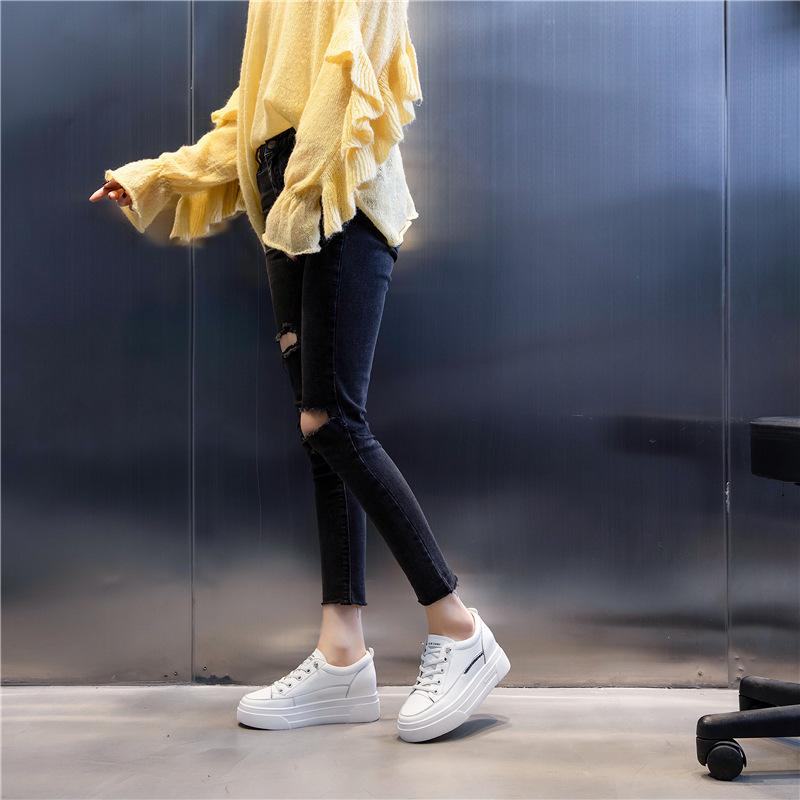 6.5CM Inner Height-increasing Women's Shoes Spring 2025 New Thick-soled Casual Single Shoes Women's Sports Flat-soled White Shoes