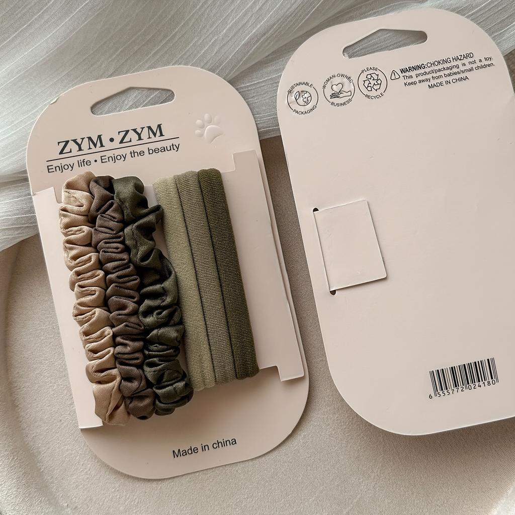 Set of 6 Elegant Fabric Hair Ties with Satin Finish, Versatile for Ponytails.