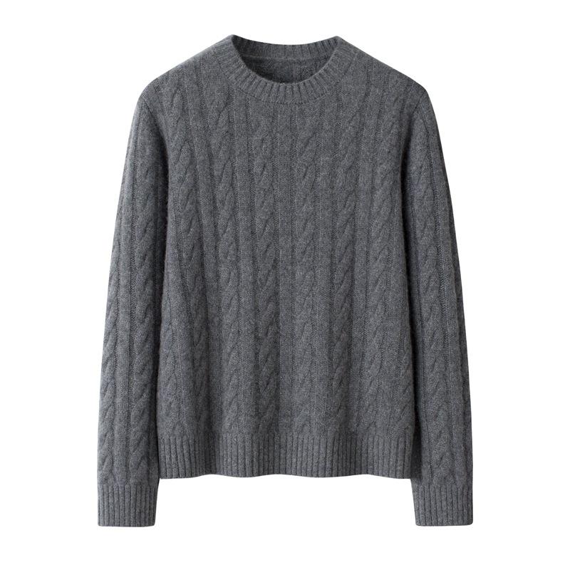 

Женский свитер из 100% чистого кашемира с круглым вырезом и кабельным узором XL серый
