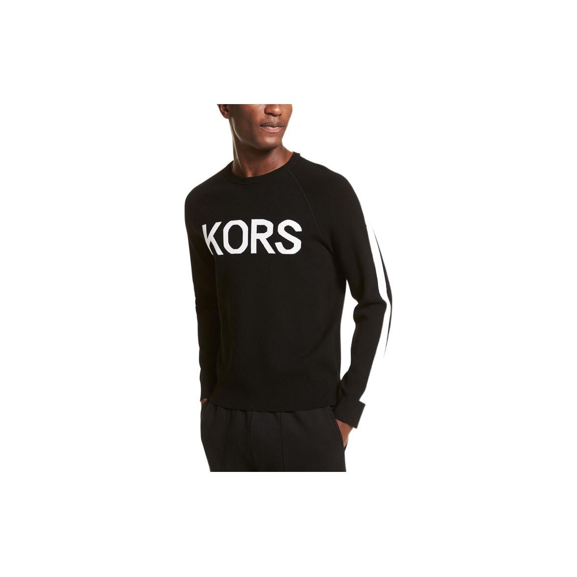 Michael Kors FW22 Striped Letter Embroidered Long Sleeve Sweater Men sweater Black CR1602L2LY-006 XS