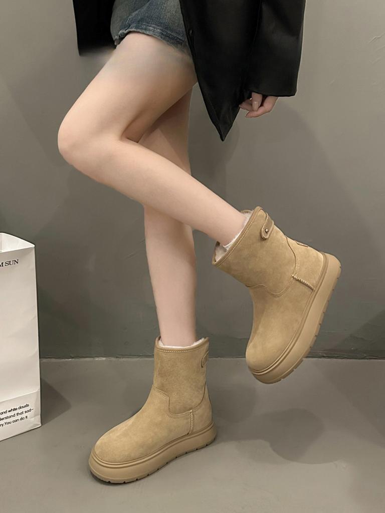 Medium Tube Snow Boots Women's 2026 Winter New Thick-soled Velvet Thickened Fashionable Versatile Short Boots Solid Color Warm Cotton Boots