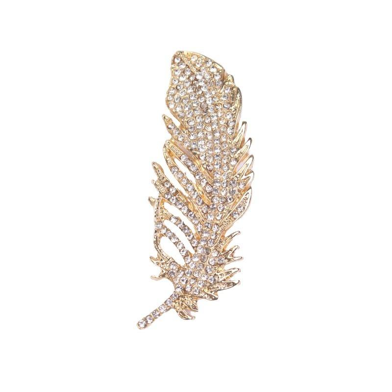 Temperament Full Diamond Feather Brooch Women'S Atmospheric Brooch Simple Pin Retro Suit Accessories