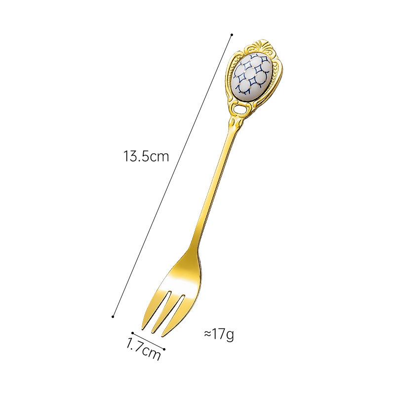 Stainless Steel Spoons Inlay Ceramic Coffee Ladles, Vintage Gold Plating Dessert Spoon, High-class Cake Scoops, Christmas Gift