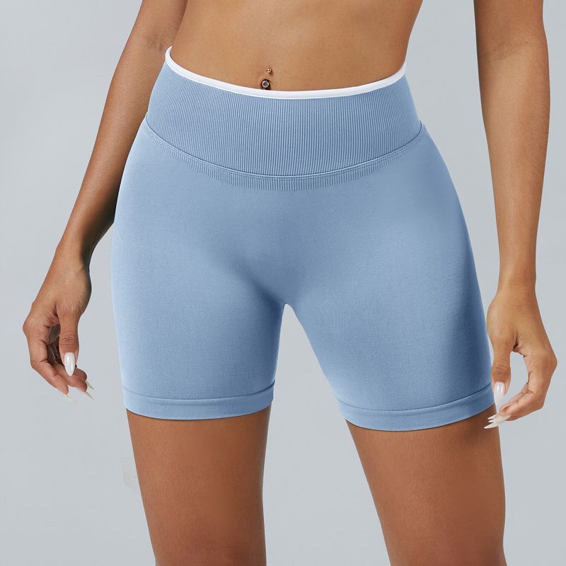 European and American Style Color-Block Seamless Tight Yoga Shorts for Women, Peach Butt-Lifting Sports Shorts, Running Fitness Shorts, Breathable