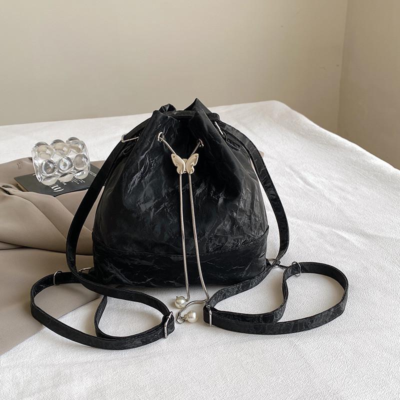 

Chic And Stylish Women s Bucket Backpack With Soft Fabric In Black White Green And Silver Colors чёрный