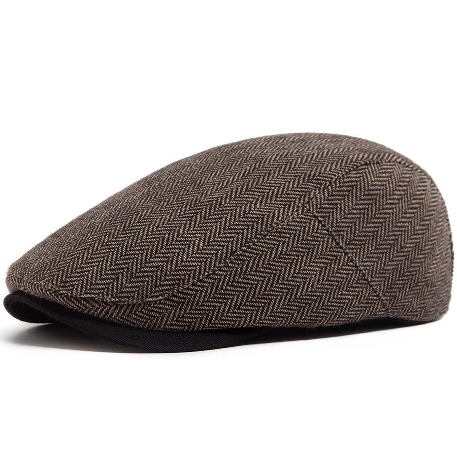 Retro British Herringbone Men's Beret: Autumn/Winter Literary Flat Cap - Trendy Large Head Size Duckbill Design